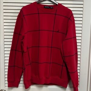 Nautica Red and Navy Checkered Crewneck